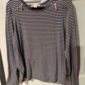 Michael Kors Black and Gray Striped Top
